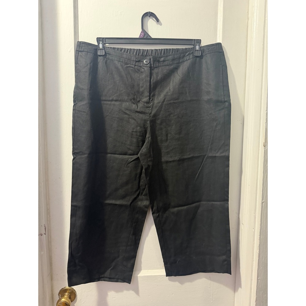 Kim Rogers Black 100% Linen Capri Pants Womens 16 Elastic Waist Straight Leg